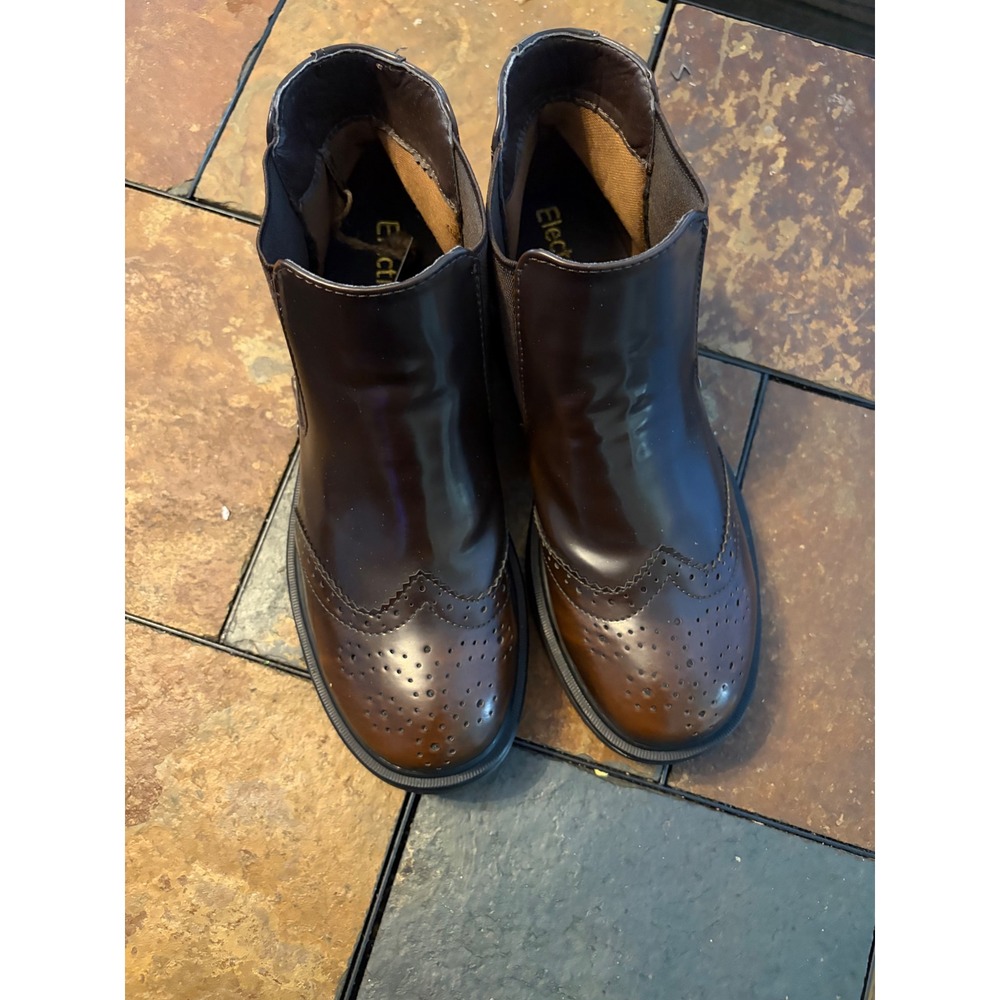 Electric Karma Womens Brown Wingtip Brogue Chelsea Ankle Boots Lug Sole New7.5